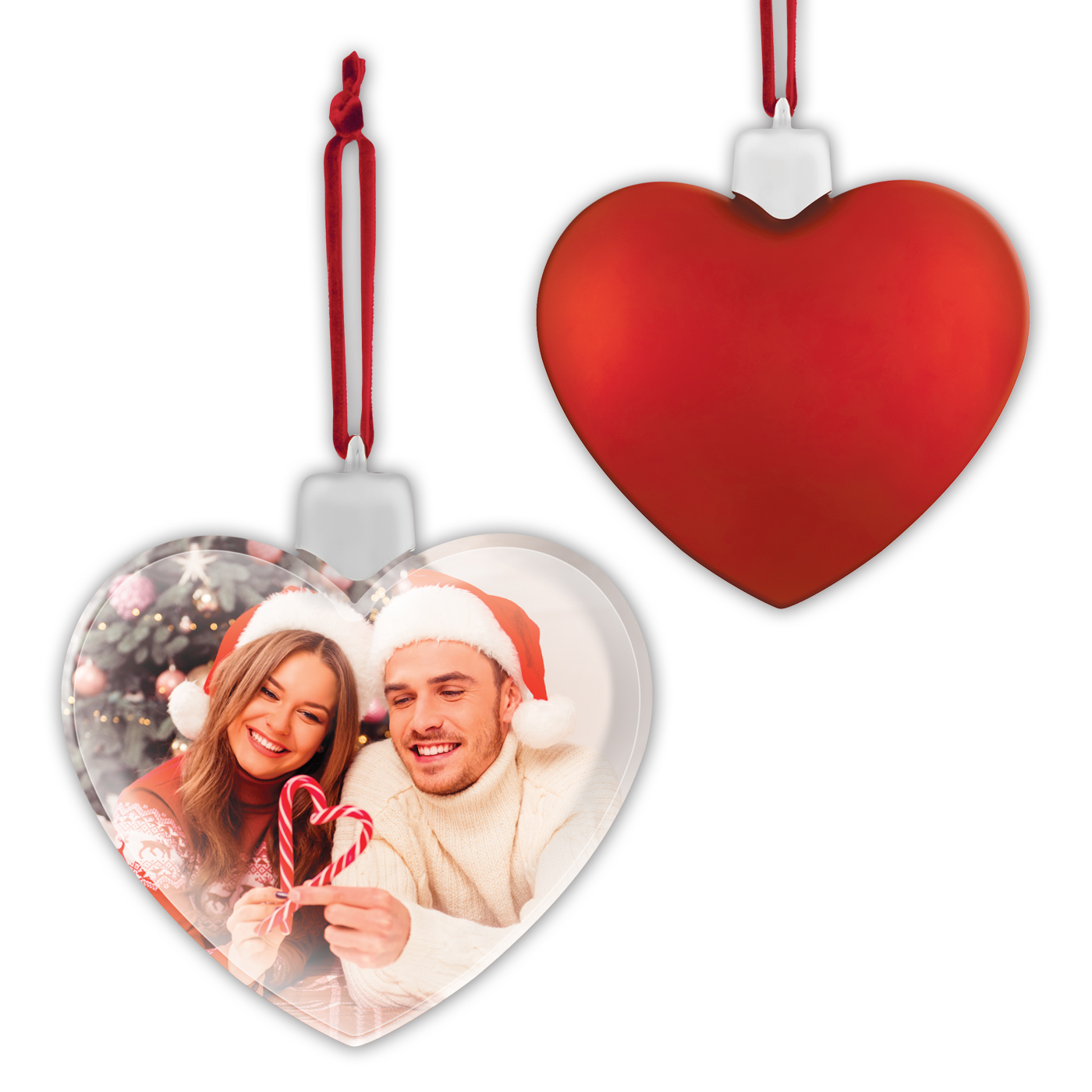 Pallina Natale Cuore Rosso Glitter con foto Omaggio Personalizzata