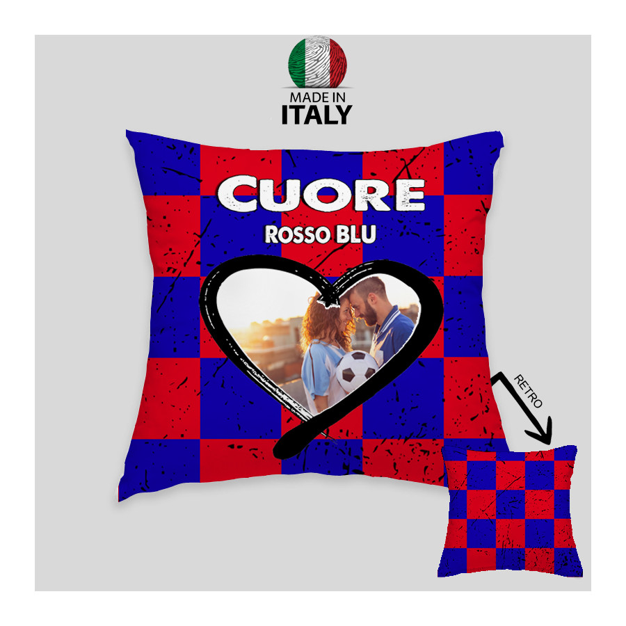 cuscino personalizzato del tifoso rosso blu con la possibilità di inserire la foto nel cuore