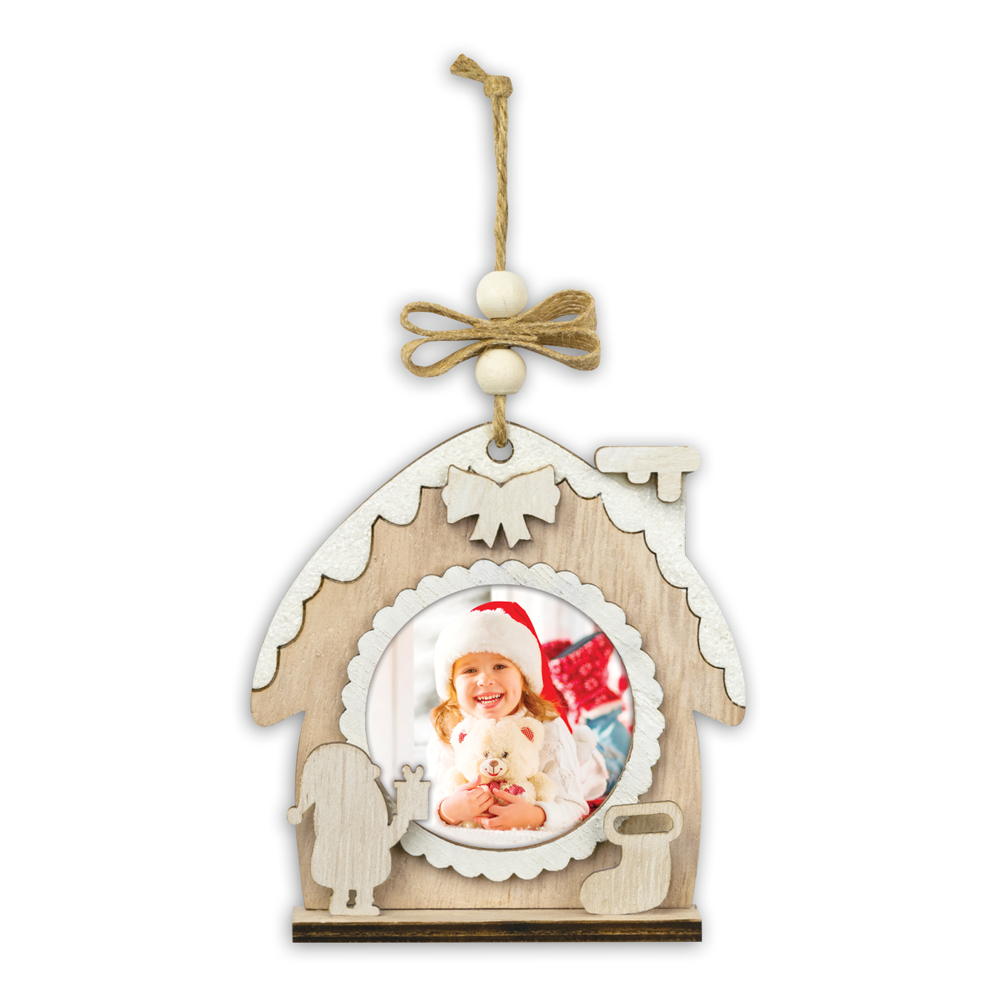 Pallina Decoro Albero Natale Legno Hazel C con Foto Omaggio