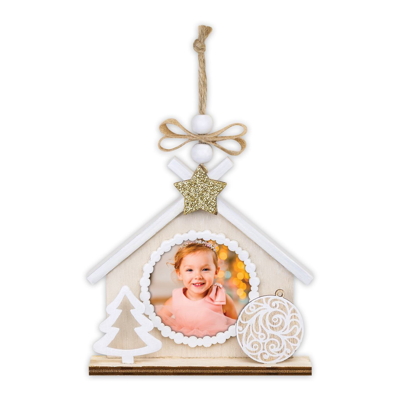 Pallina Decoro Albero Natale Legno Kalix A con Foto Omaggio