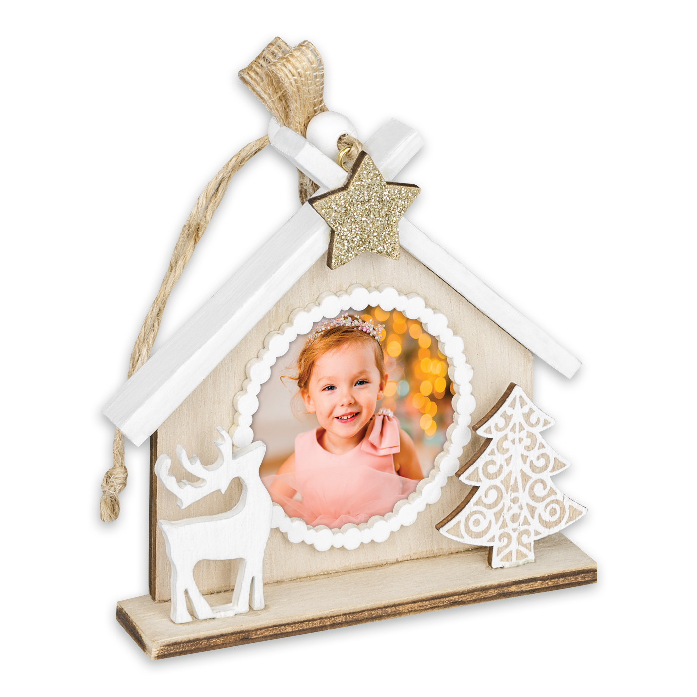 Pallina Decoro Albero Natale Legno Kalix B con Foto Omaggio