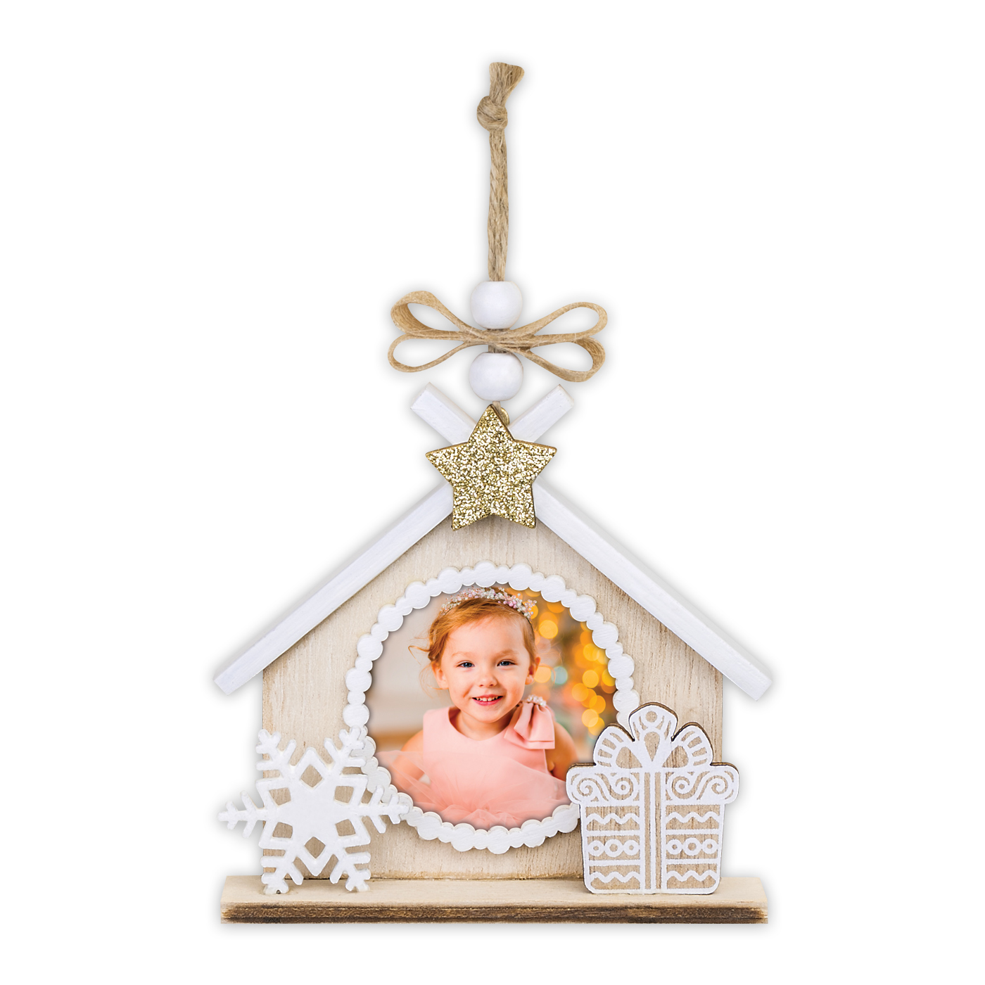 Pallina Decoro Albero Natale Legno Kalix C con Foto Omaggio