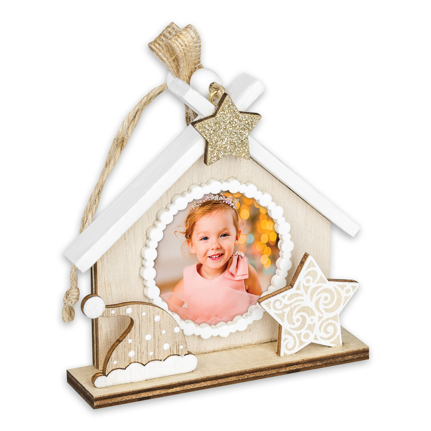 Pallina Decoro Albero Natale Legno Kalix D con Foto Omaggio