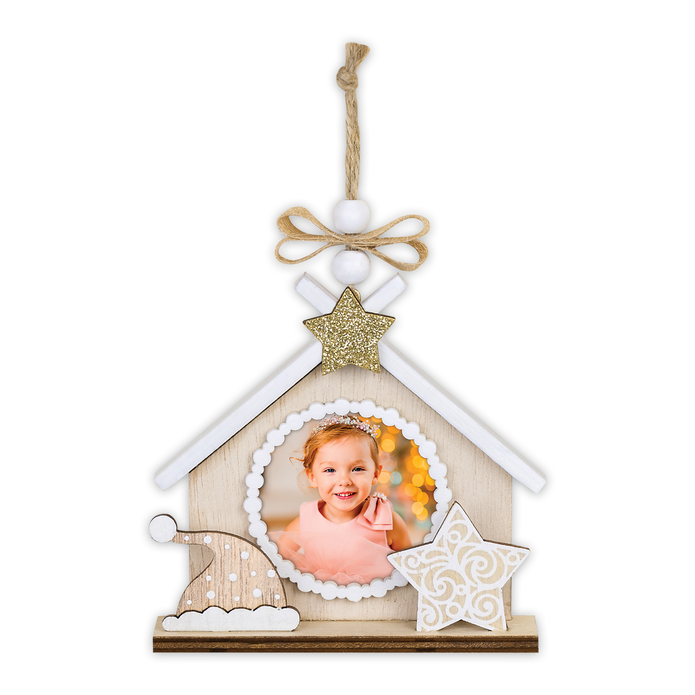 Pallina Decoro Albero Natale Legno Hazel D con Foto Omaggio
