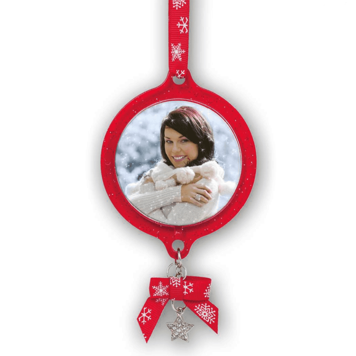 Pallina Natale Rossa Rotonda Piatta con Foto Omaggio