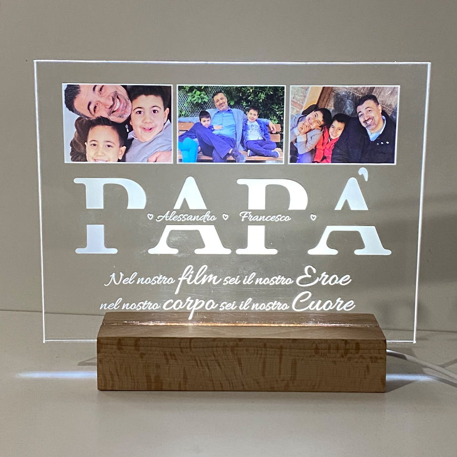 Lampada Papà con Tre Foto e Frase Personalizzata