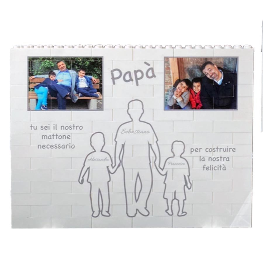 Mattoncini Puzzle Grafica Papà con due foto Personalizzato e Nomi