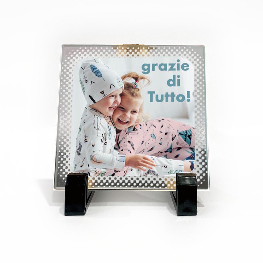 Mattonella 10x10 vetro con Foto Personalizzata + piedini in plastica