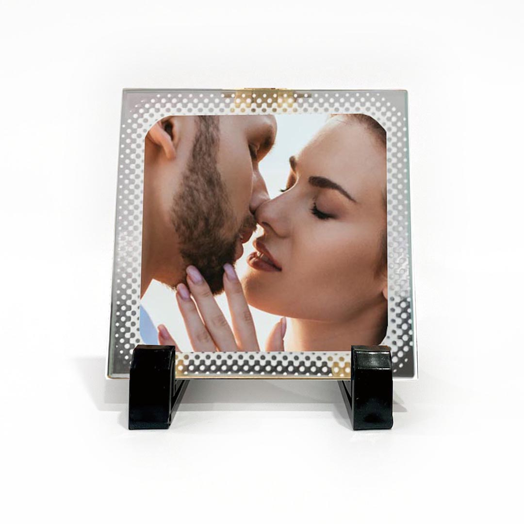 Mattonella San Valentino Love 10x10 vetro con Foto Personalizzata + piedini in plastica