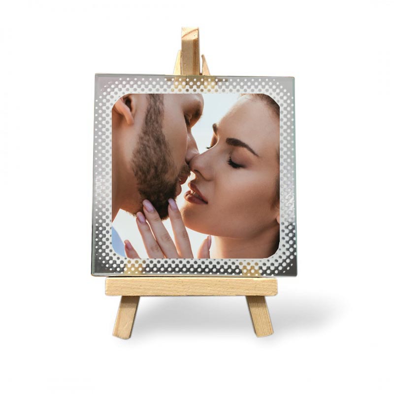 Mattonella San Valentino 10x10 vetro con Foto Personalizzata + treppiedi in legno
