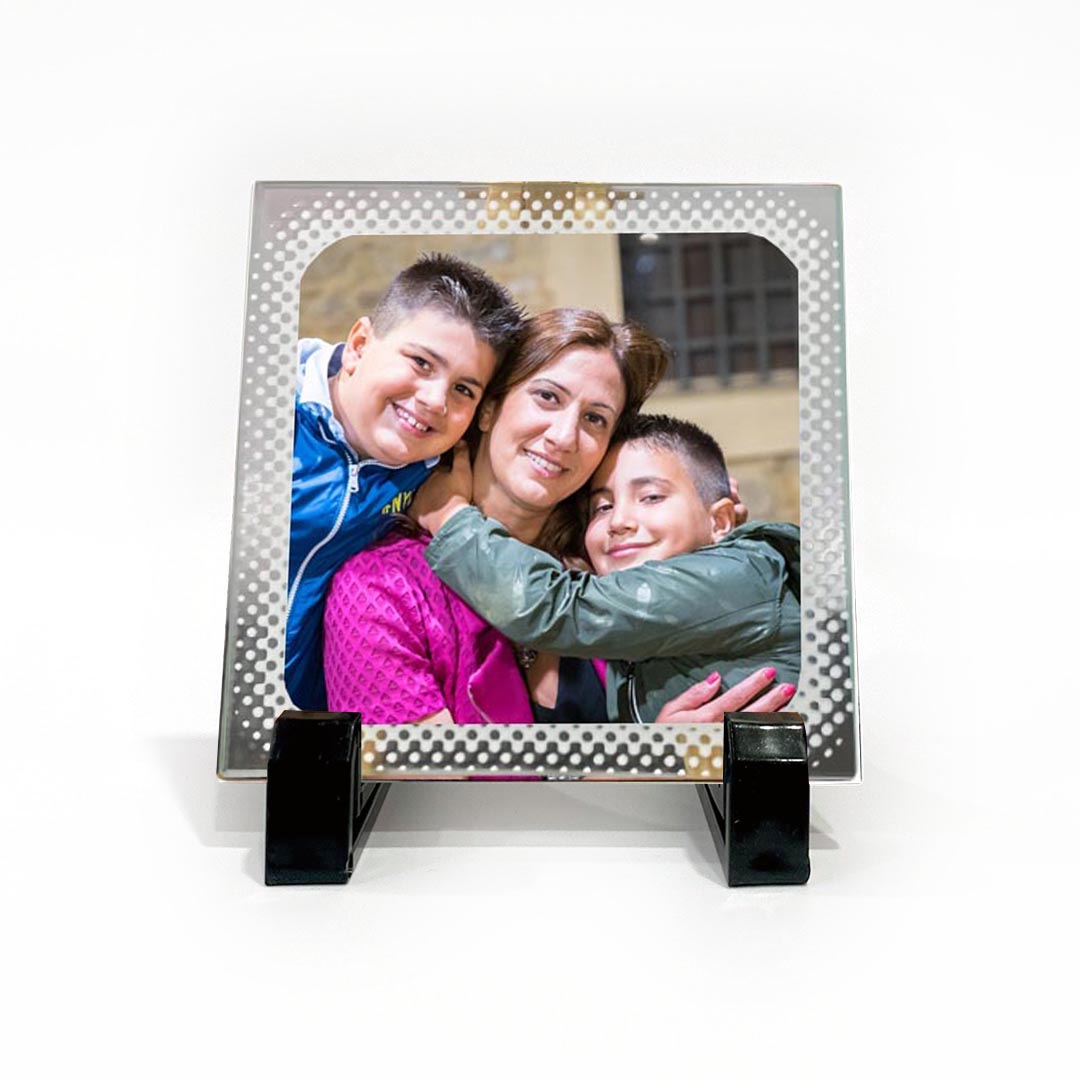 Mattonella Mamma 10x10 vetro con Foto Personalizzata + piedini in plastica