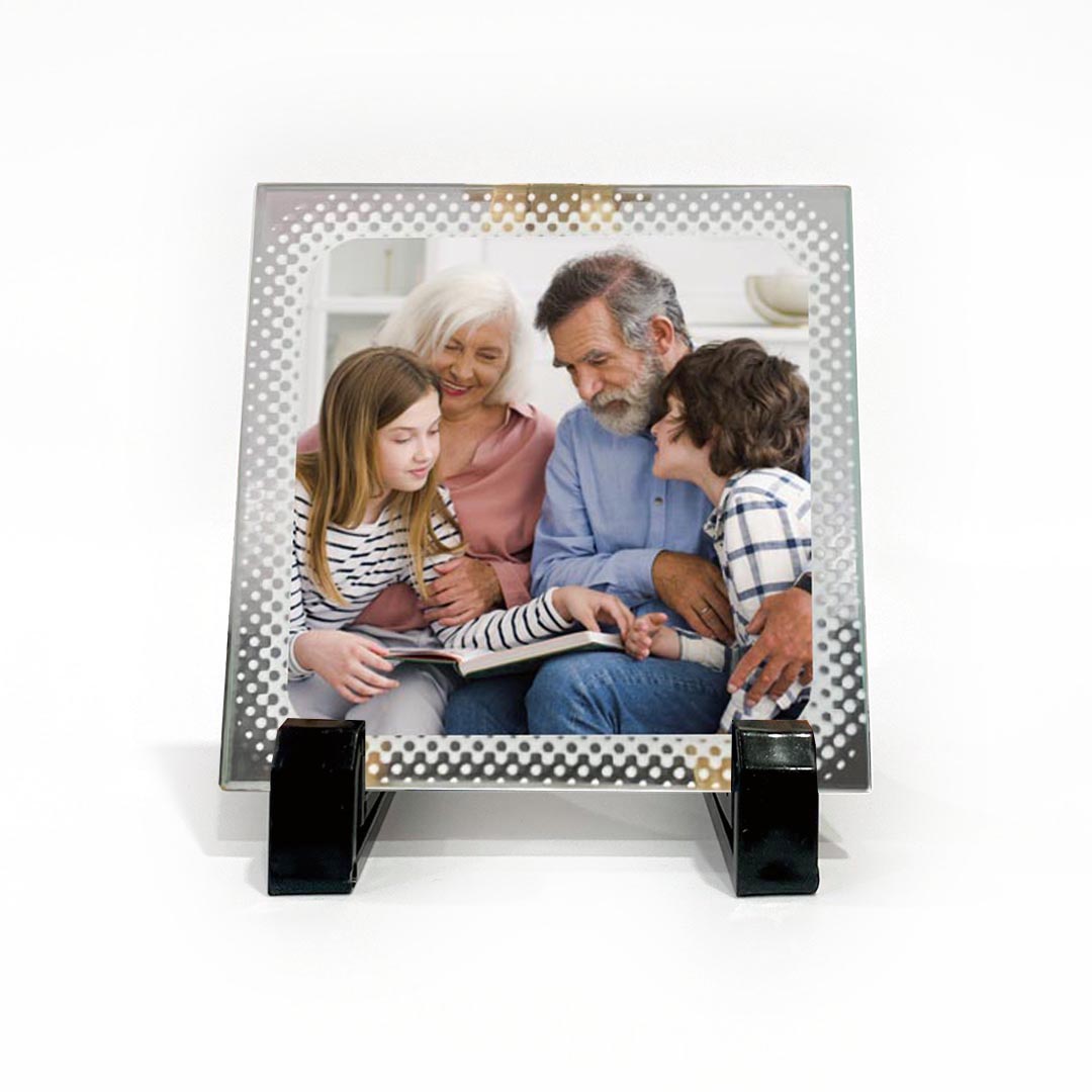 Mattonella Nonni 10x10 vetro con Foto Personalizzata + piedini in plastica
