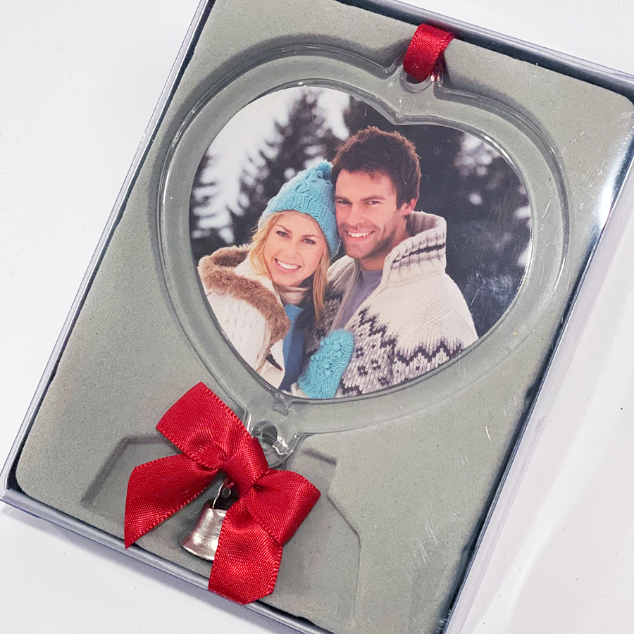 Pallina Natale Cuore Campanellino Piatta con Foto Omaggio
