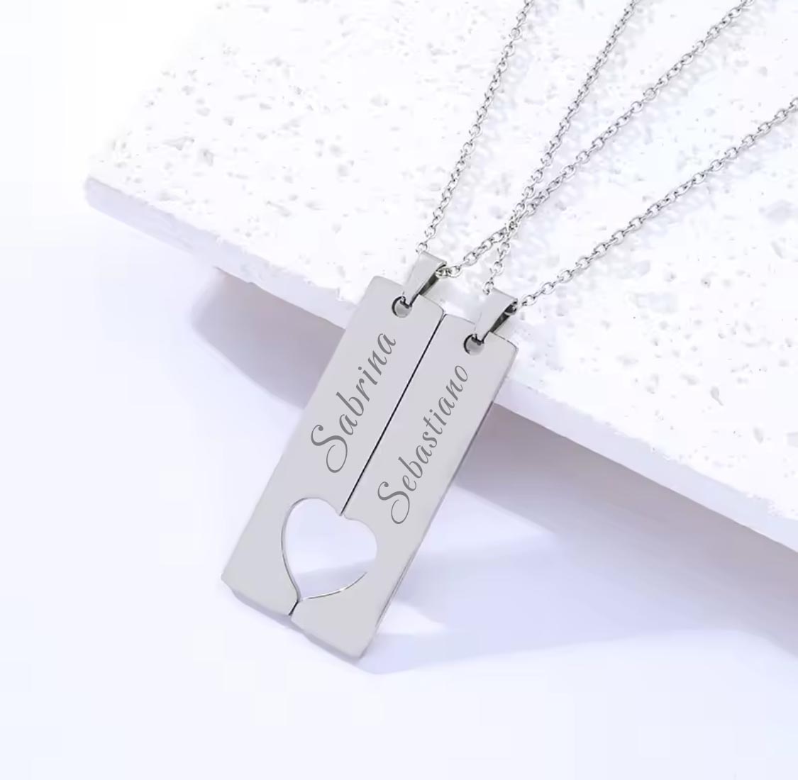Collana cuore diviso due collane in acciaio Personalizzate
