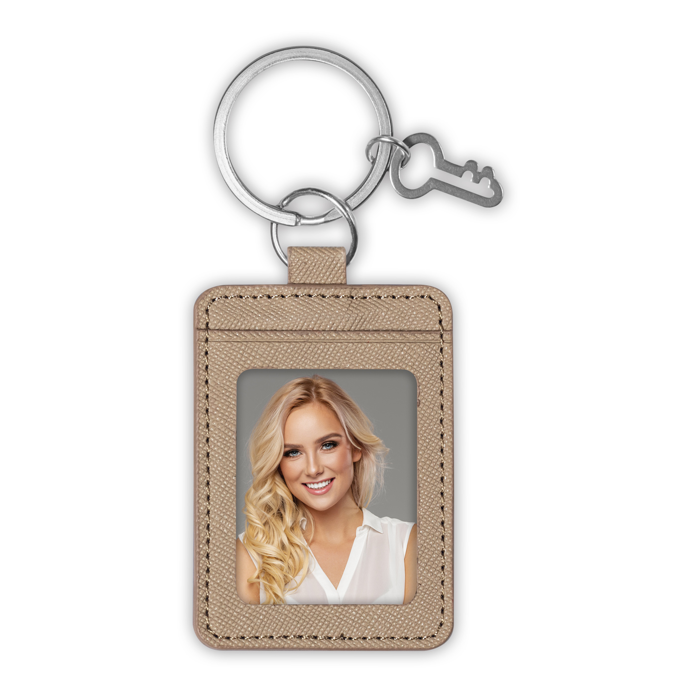 Foto Su Portachiavi Personalizzato Beige Ecopelle